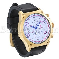 Men's Retro Arabic Numberals Leather Strap Sport Quartz Date Analog Wrist Watch