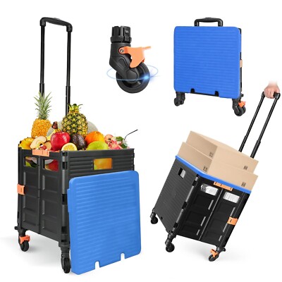 Foldable Utility Cart Folding Portable Rolling Crate Handcart Handcart Shoppi...