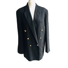 Original Vintage 80s Classic Hamells Long Black Jacket Wide Shoulders 40”chest