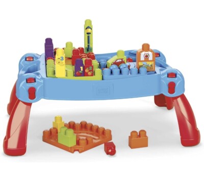 Mega Bloks Build 'N Learn Tisch Blau & Rot Baustein Spielzeug Aufbewahrungstisch Neu 