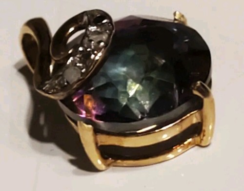 Mystic Topaz Labcreated Round Cut And Diamond Pendant 10kt Solid Yellow Gold - Picture 5 of 7