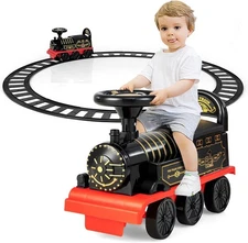 Kids Ride On Train with Track,6V Electric Toy with Lights and Sounds,Retracta..