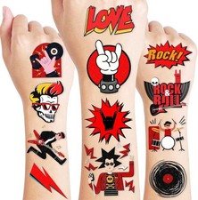 8 Sheets 96PCS Rock N Roll Temporary Tattoos for Kids Boys Girls Rock The...