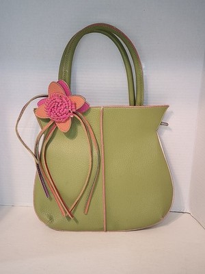 Modern World Vegan Leather MOD Lime  Kiwi Green Hot Pink Orange Flower  Handbag 