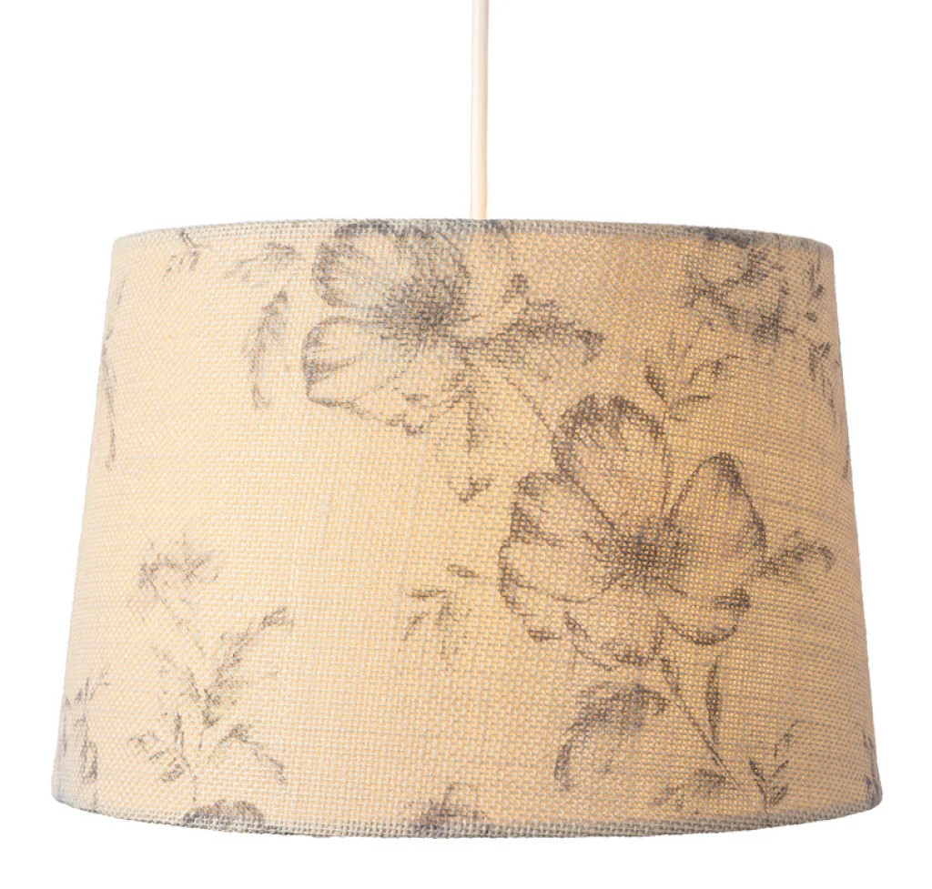 Lampshade Blue 14"" Floral Navy Linen Tapered Drum 350mm Oaks Lighting P905/14 NA