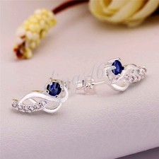 925 Sterling Silver Tarnish-Resistant Open Heart Blue Crystal Stud Earrings L701