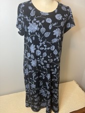 Pure Jill Blue Floral Short Sleeve Organic Cotton Small Pullover Style Dress Sma