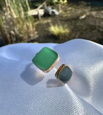 Adjustable Gold Tone Ring Dual Green Gemstones Statement Fashion