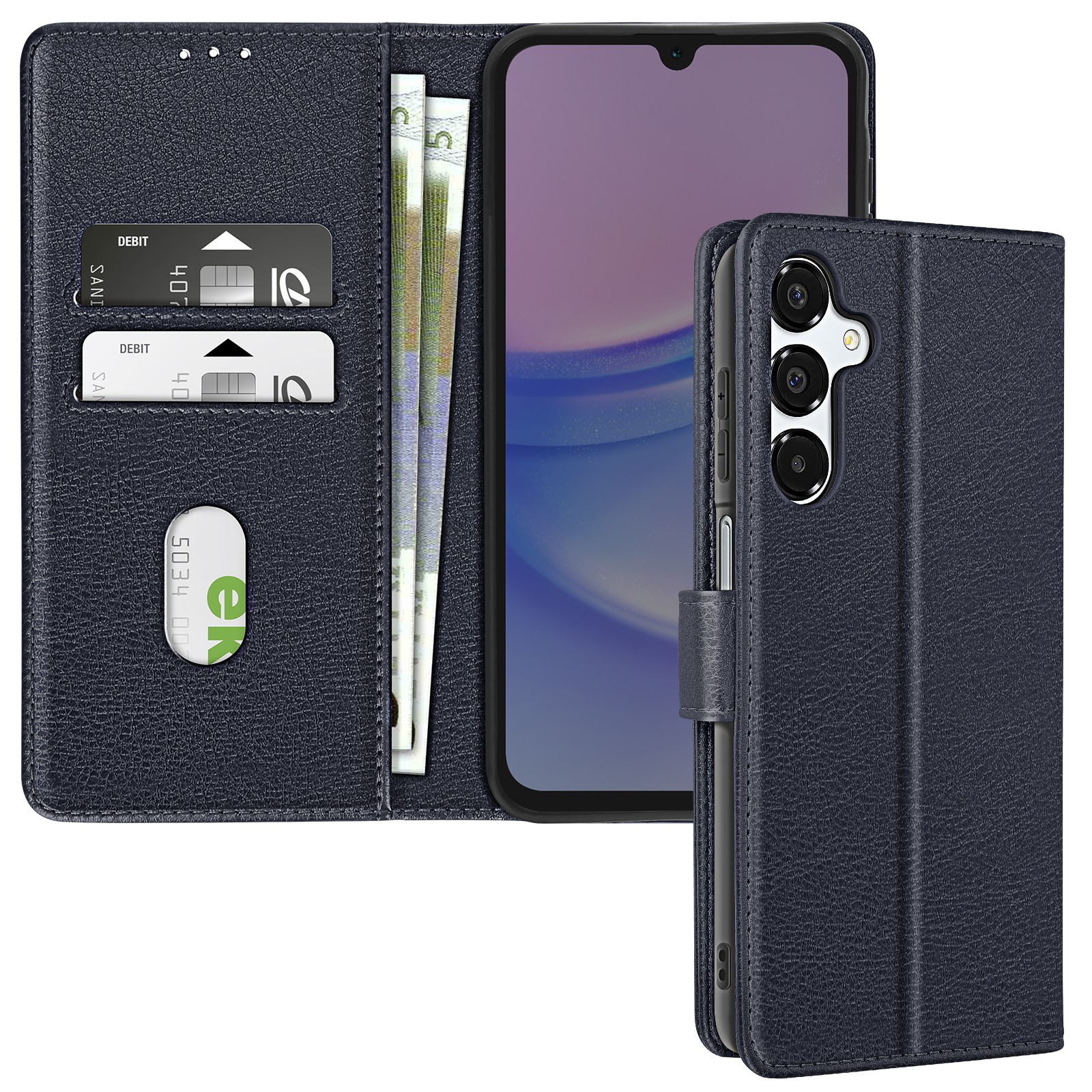 Housse portefeuille Galaxy A16 simili cuir bleu nuit Avizar
