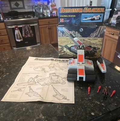 VTG 1978 Mattel BATTLESTAR GALACTICA Colonial Scarab W Figure 3 Missiles & Box