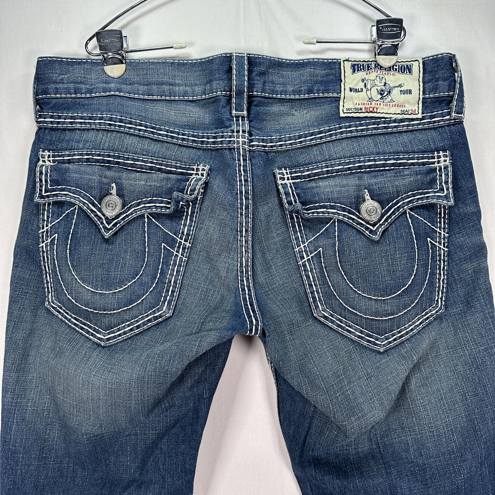 Vintage True Religion Ricky Jeans Mens 38 Blue Straight Leg Rope Wide Stitch USA thumbnail 9