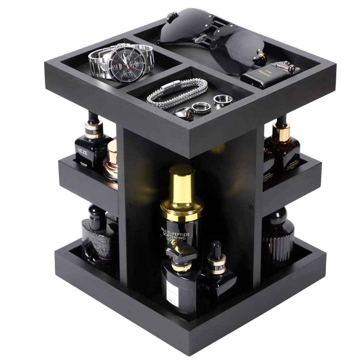 3-Tier Cologne Organizer for Men Wood Perfume Shelf Nightstand