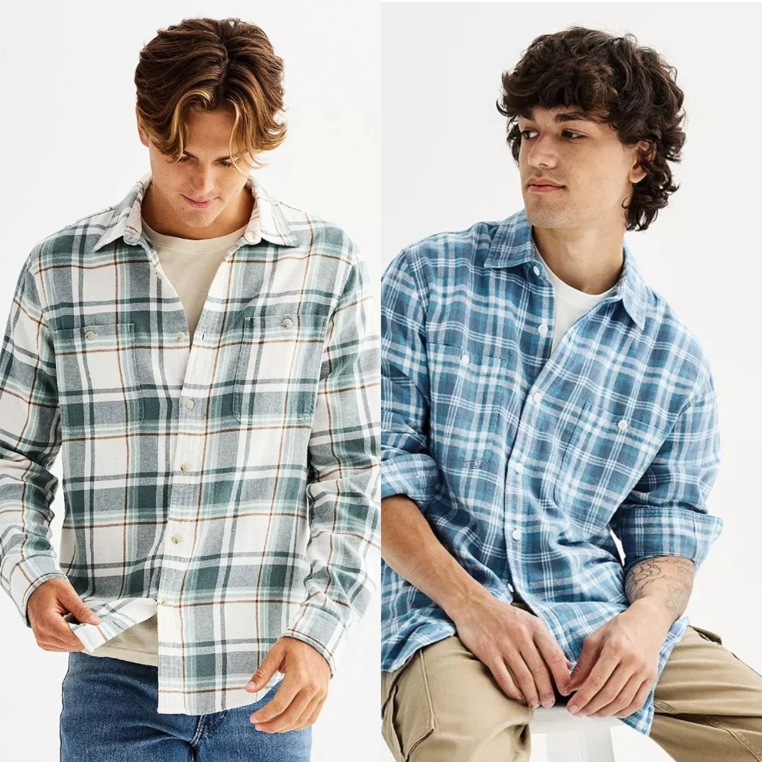 2 Men's Sonoma Flannel Shirts Set Of 2 NWOT Size L 100% Cotton Khols $58