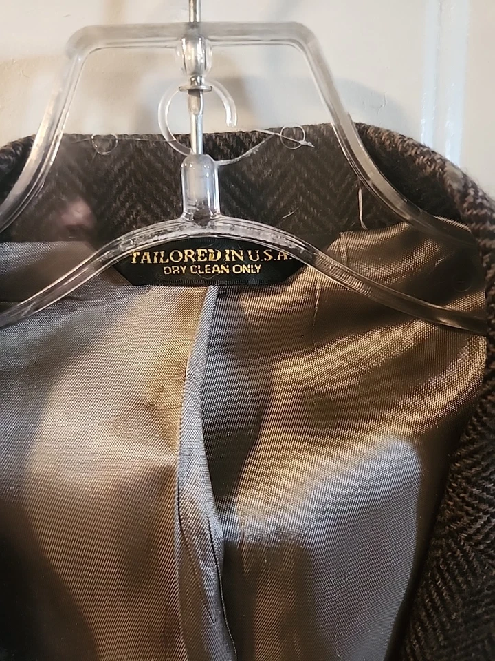 Blazer Chaqueta Abrigo Traje Deportivo Abrigo Lana EE. UU. Lana Años 90 Patrick James 42R Marrón Tweed Foto 3 de 4