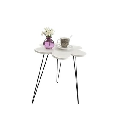 Flower-Shaped Side Table with Metal Legs and a Wooden Waterproof and Scratch 
