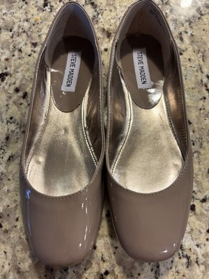Steve Madden Women s Beige Patent Leather Square Toe Slip-On Ballet Flats 9