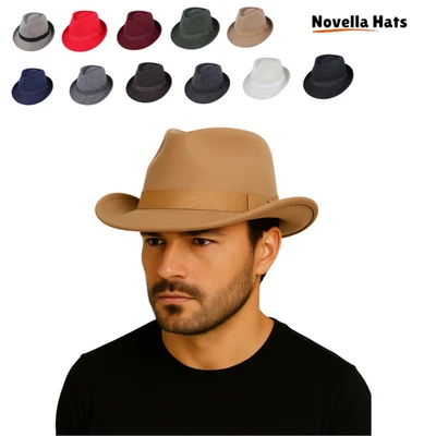 NOVELLA HATS Fedora Style Crushable Trilby Hat Wool Felt Unisex – S to XL Sizes Premium
