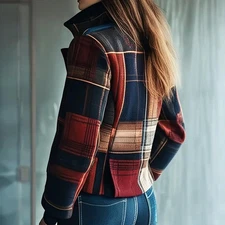 Vintage Women's Blazer With Stand Collar & Single Row Buttons Tailored Jacket