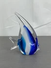 Vintage Murano Style Blue White Striped Glass Angelfish Paperweight Figurine