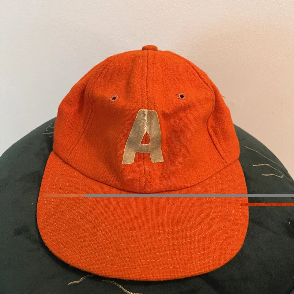 Gorra de béisbol de lana vintage ajustada naranja con letra A Foto 2 de 4