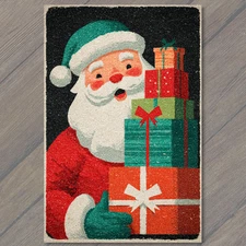 Art Print Santa Claus Holding Christmas Gifts Retro Holiday Mid Century Cheer
