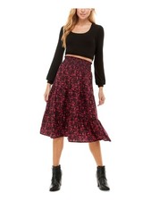 CITY STUDIO Womens Black Crop Top Skirt Long Sleeve Midi Dress L