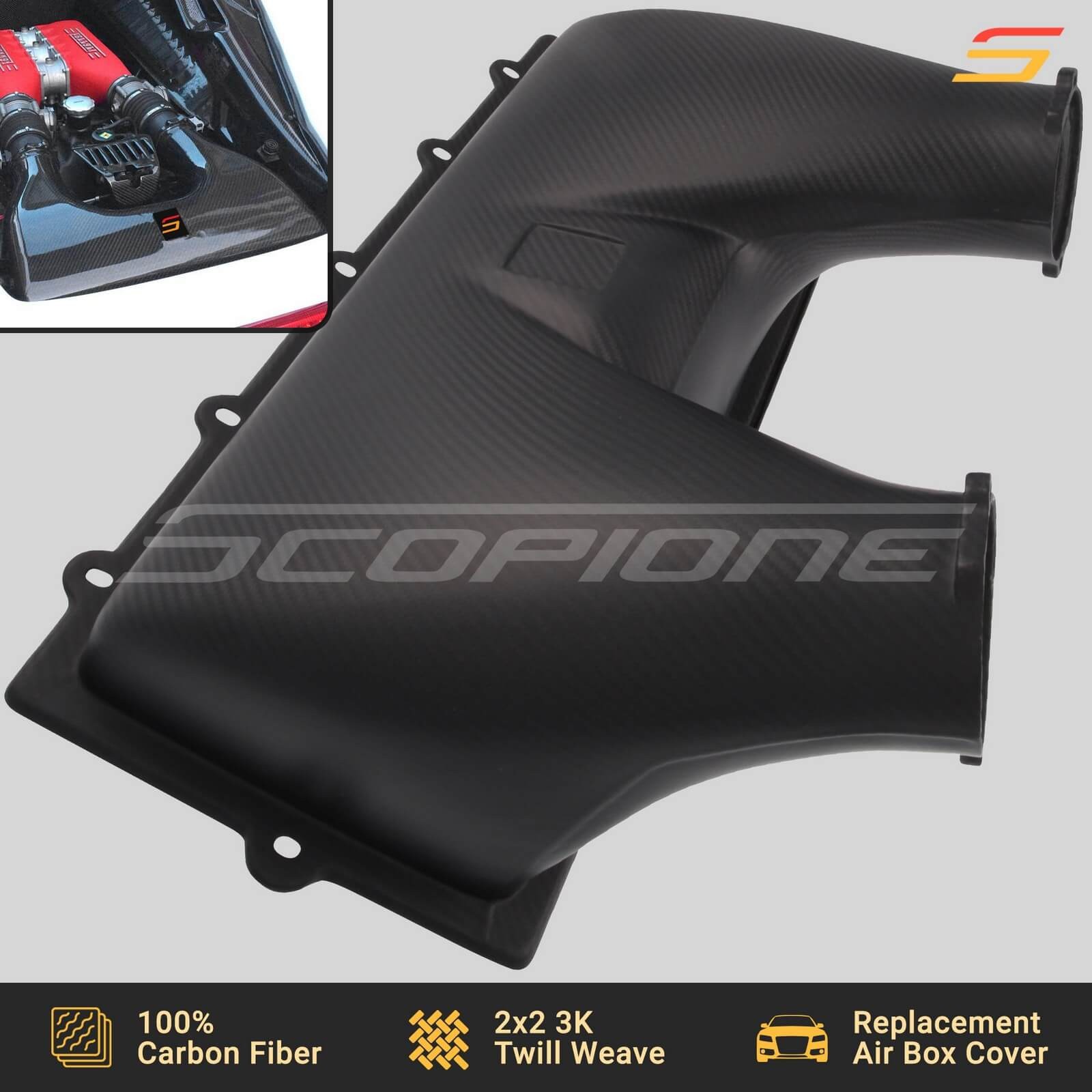 Scopione MATTE Carbon Engine Filter Air Box Cover for Ferrari 458 Italia