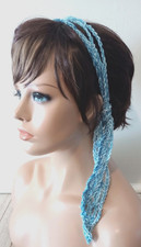 crochet womans handmade gypsy headband hair scarf boho harmony blue USA new