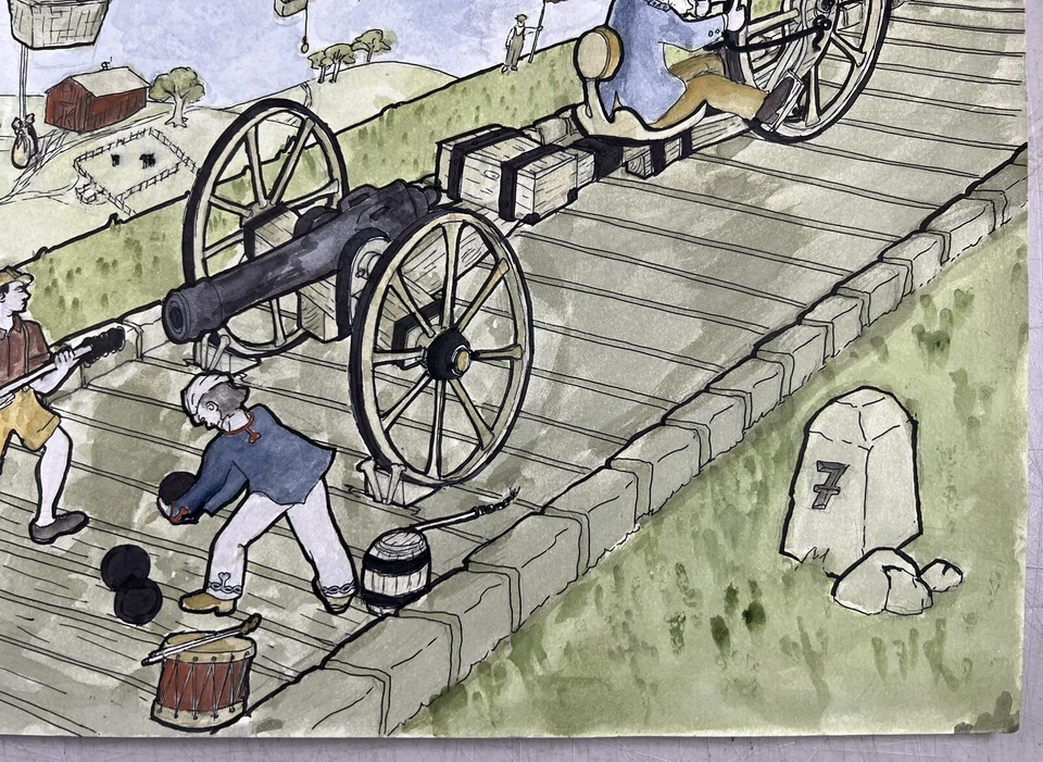 "Pintura acuarela surrealista bicicleta siendo alimentada por cañones 14x17"" arte popular" Foto 4 de 4