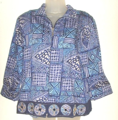 Draper & Damon's Women's Large Purple print 3/4 sleeve full zip shirt jacket 