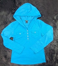 Marmot Laura Hoodie Half Button Long Sleeve Shirt Women SZ M Blue Hoody