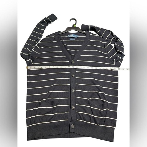 Polo By Ralph Lauren Black White Striped V Neck Button Down Preppy Sweater XL - Picture 6 of 7