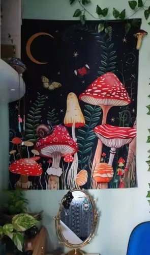 Mushroom Bohemian Night Floral Tapestry Wall Decor - Picture 2 of 5
