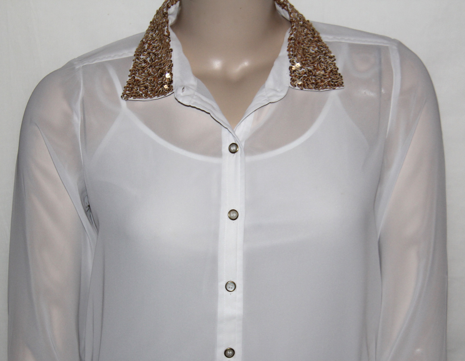 NEW Sunny Leigh MEDIUM Long Sleeve Sequin Collar Blouse w/ Cami WHITE/GOLD  670326032032 | eBay