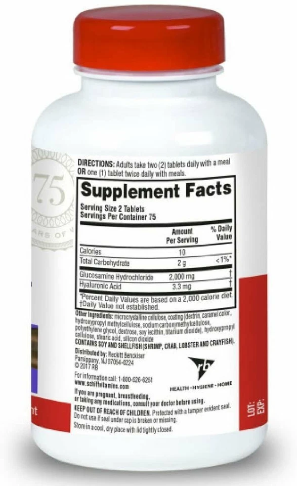 Schiff Glucosamina 2000mg con Suplemento de Ácido Hialurónico Comprimidos Recubiertos 150 Ct Foto 2 de 4