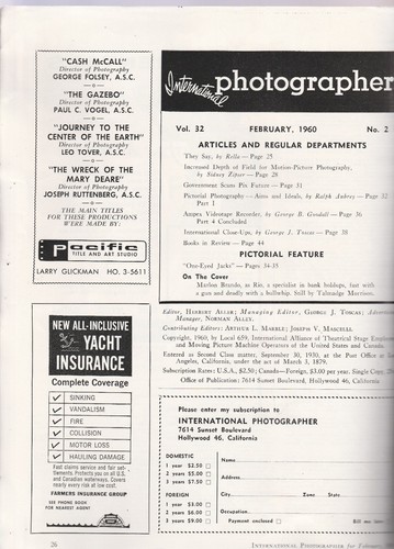 INTERNATIONAL PHOTOGRAPHER,FEB. 1960-BRANDO COVER, OWNED BY LEON SHAMROY - Picture 2 of 2