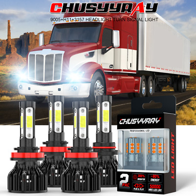 LED Headlight Bulbs+Turn Signal Light For Peterbilt 388 389 367 567 Headlights