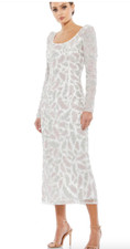MAC DUGGAL 5494 FOLIAGE EMBELLISHED MIDI SHEATH IVORY DRESS sz 8