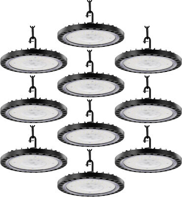 10Pack LED High Bay Light 5000K 100W UFO High Bay Lights Hanging Chain Wash Lamp