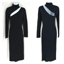 Aqua Womens Knit Mock Neck Cut-Out Long Sleeve Bodycon Sweater Dress Black Small