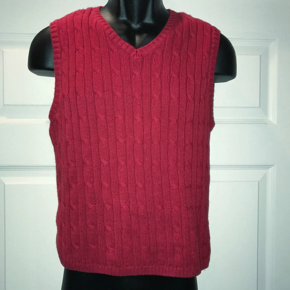 J Khaki Boys Sleeveless Sweater Vest Crimson Red Burgundy Sz Medium Ramie Cotton - Image 2 of 4