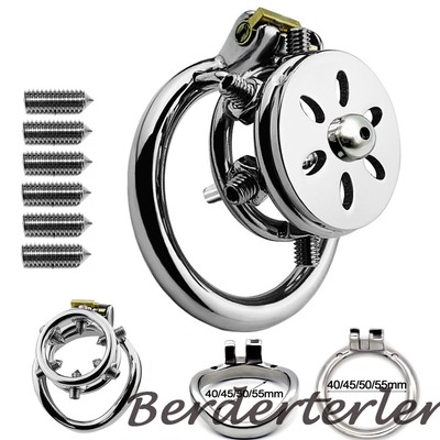 Stainless Steel Adjustable Screw Spikes Extrusion Flat Short Chastity Cage Ring