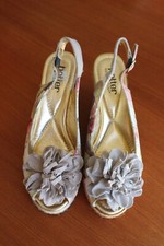 New Hotter Comfort Pink floral  leather & canvas peep toe Wedge Heel Sandals