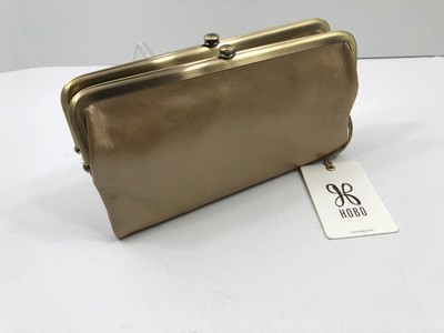 HOBO International Lauren Leather Clutch Wallet Gold Dust Kisslock NWT