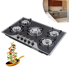 30" Gas Cooktop Stove Top 5 Burners LPG/NG Dual Fuel Stainless Steel Built-In