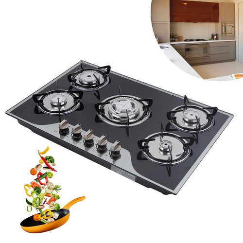30" Gas Cooktop Stove Top 5 Burners LPG/NG Dual Fuel Stainless Steel Built-In