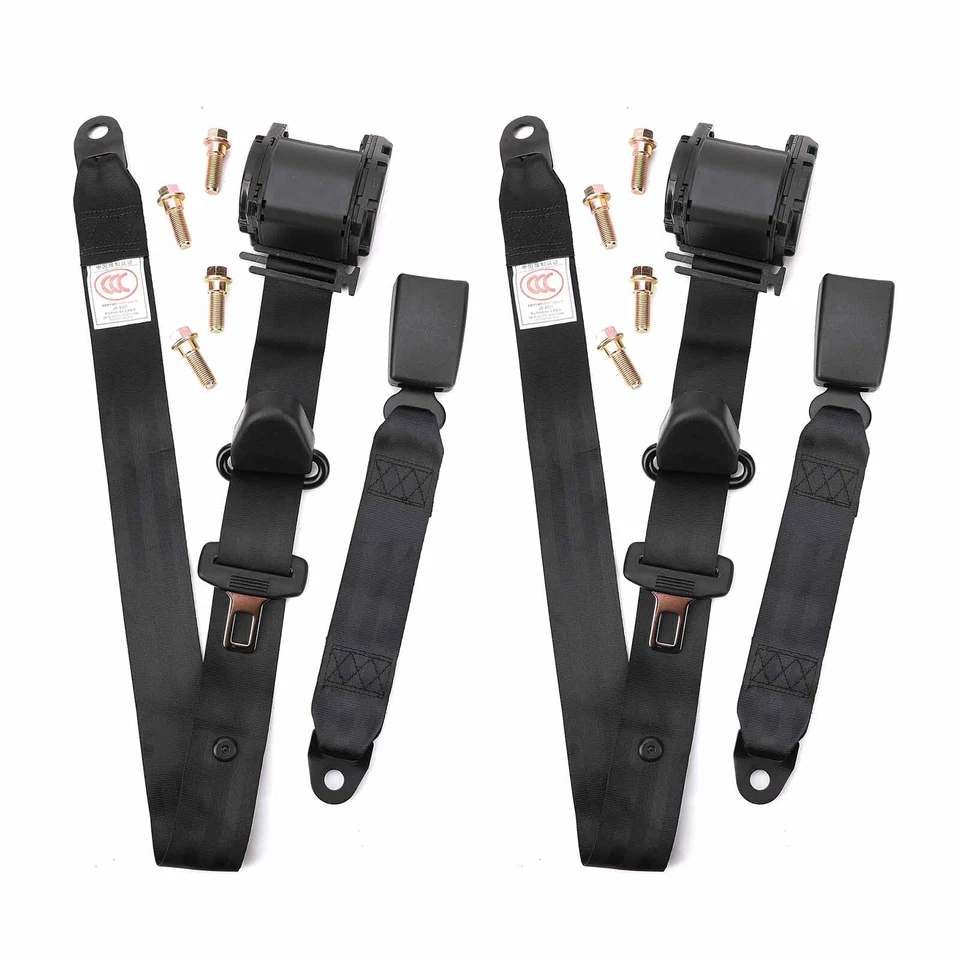 2 x Retractable 3 Point Safety Seat Belt Straps Car Vehicle Adjustable Belt Kit Foto 2 de 4