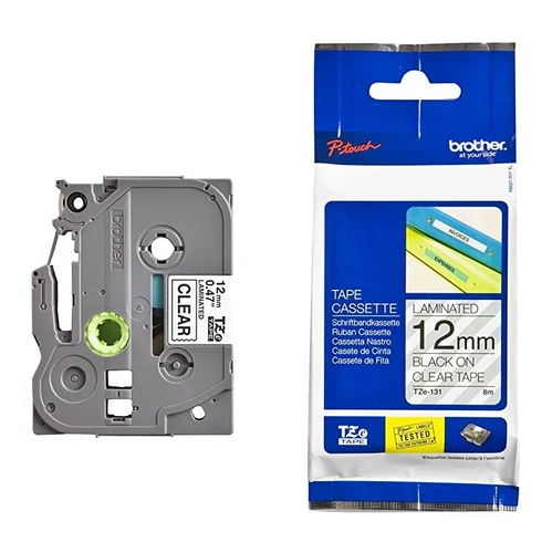 ORIGINAL NON FADING BROTHER labeling tape TZe-131 12mm X 8M black on clear TZ131