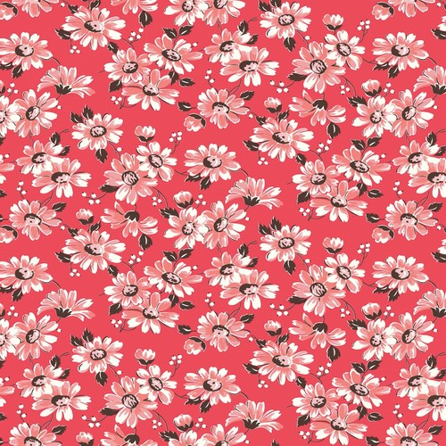 FLEA MARKET FLORAL in Cayenne ~ Vintage Style Pink Daisies ~ Lori Holt ~ BTY - 第 1/1 張圖片