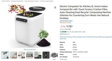 3L Electric Composter for Kitchen. Touch Screen, Dual Filter Odorless Composting